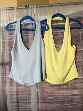 Womens Halter Top - YELLOW & POWDER BLUE